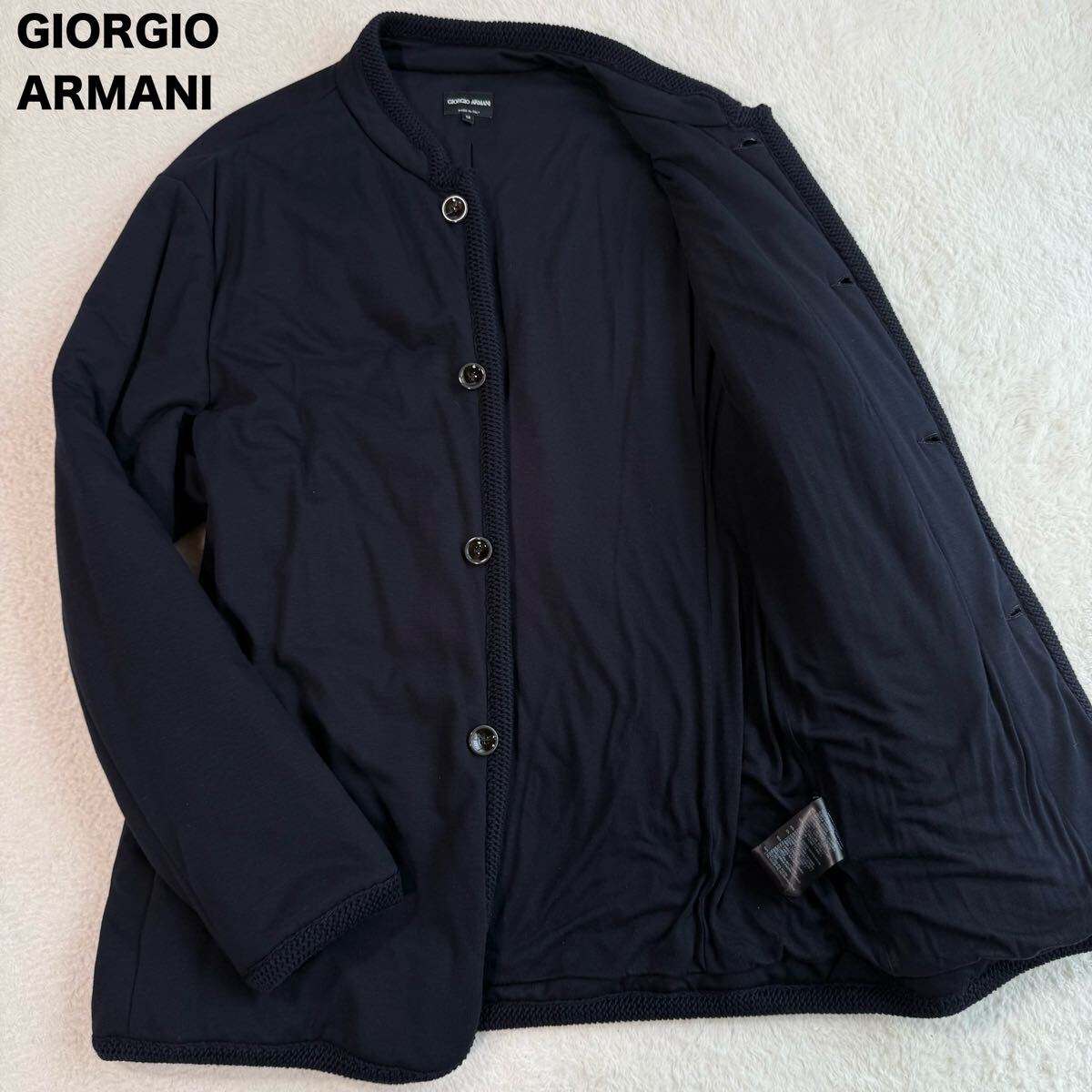 希少サイズ/3XL相当 極美品GIORGIO ARMANI ジョルジオアルマーニ 中綿ジャケット コート カシミヤ混 ウール ネイビー ビジネス 黒タグ 拍卖