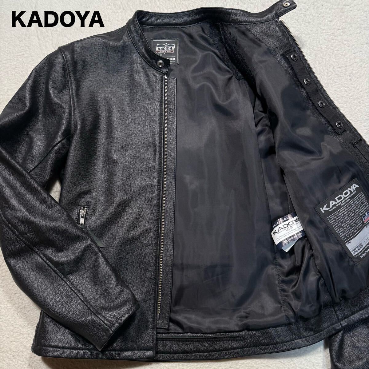 使用頻度数回 超美品/■現行タグ KADOYA カドヤ シングルライダース ジャケット バイカー レザー シボ革 牛革 カウレザー ブラック メンズL拍卖