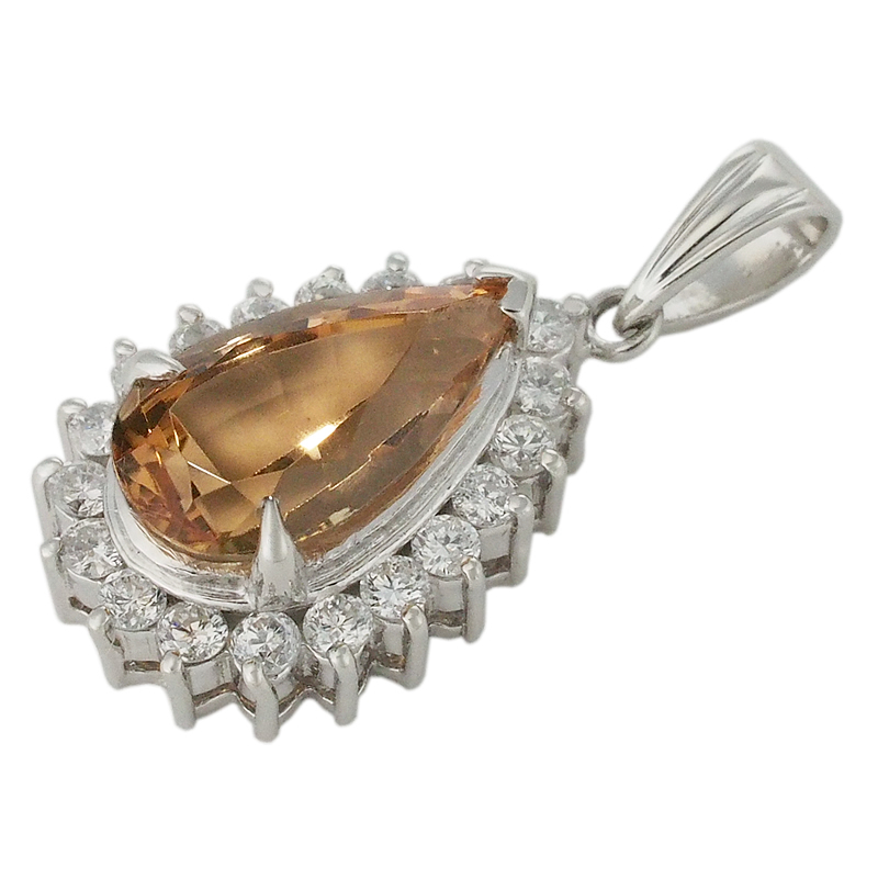 音羽屋■ インペリアルトパーズ/2.35ct ダイヤ/0.43ct Pt900 ヘッド ペンダントトップ ソーティング付き 仕上済【中古】拍卖