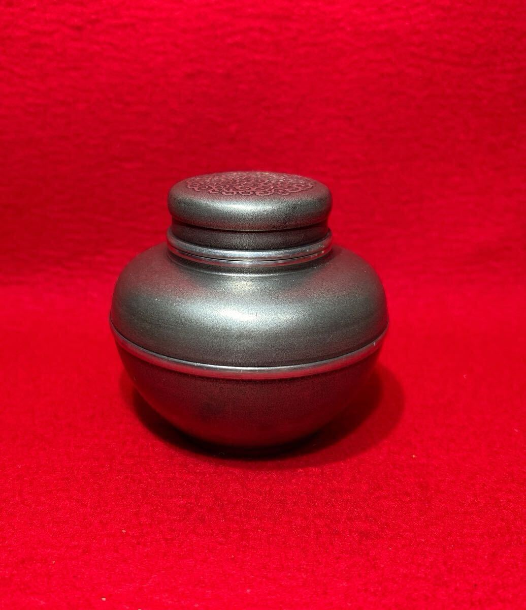 茶道具 茶入 錫製 茶壺 時代物 清課堂 煎茶道具  古錫 茶筒 茶壷 250g拍卖