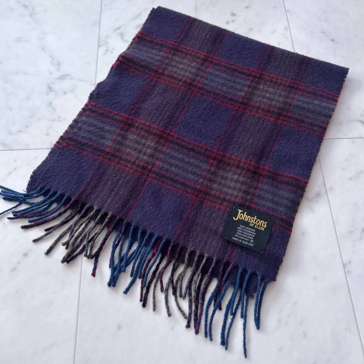 JOHNSTONS OF ELGIN ジョンストンズ カシミヤ100 チェック マフラー拍卖