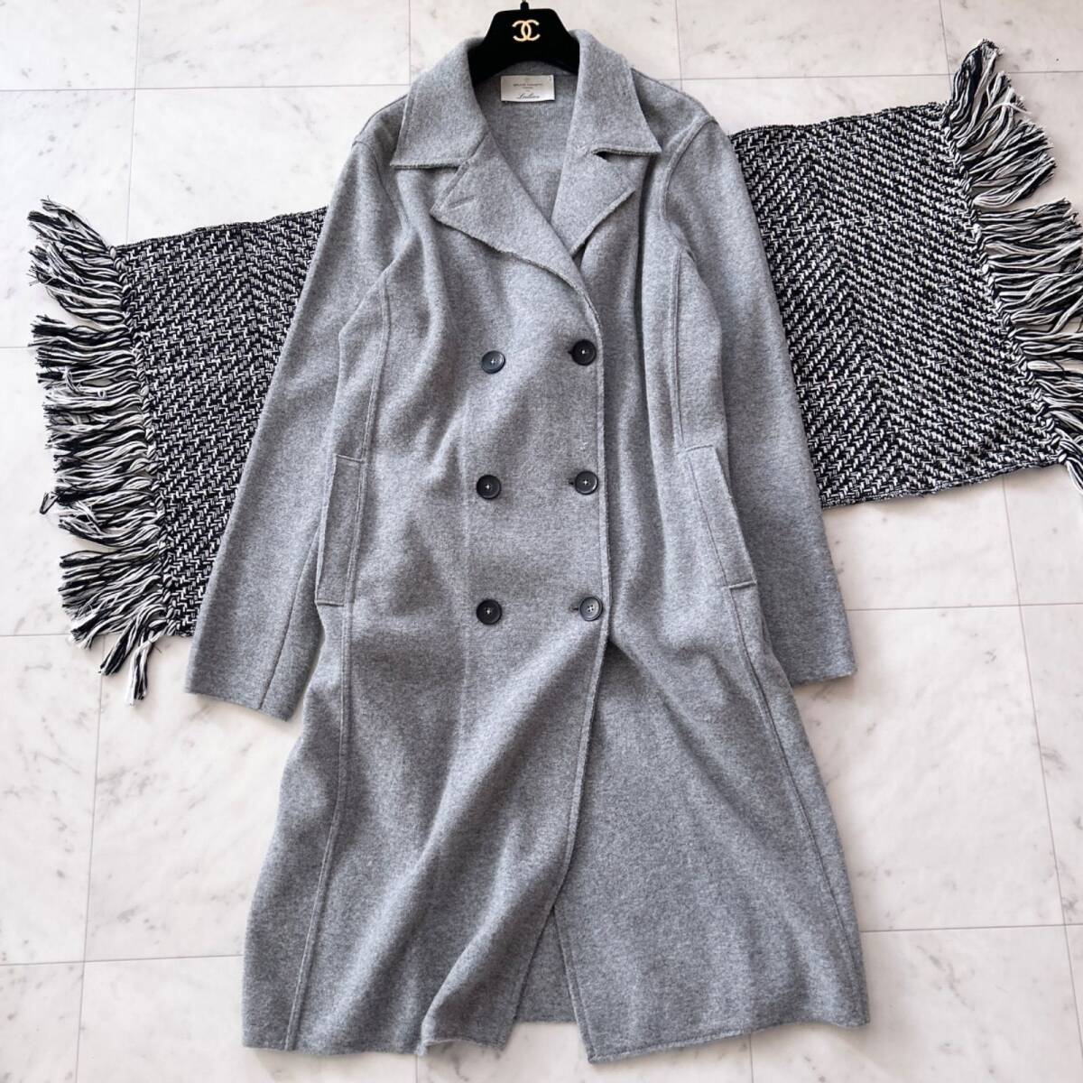 BRUNO MANETTI ブルーノマネッティ×Leilian チェスターコート レディース グレー サイズ11 Lサイズ 美品拍卖