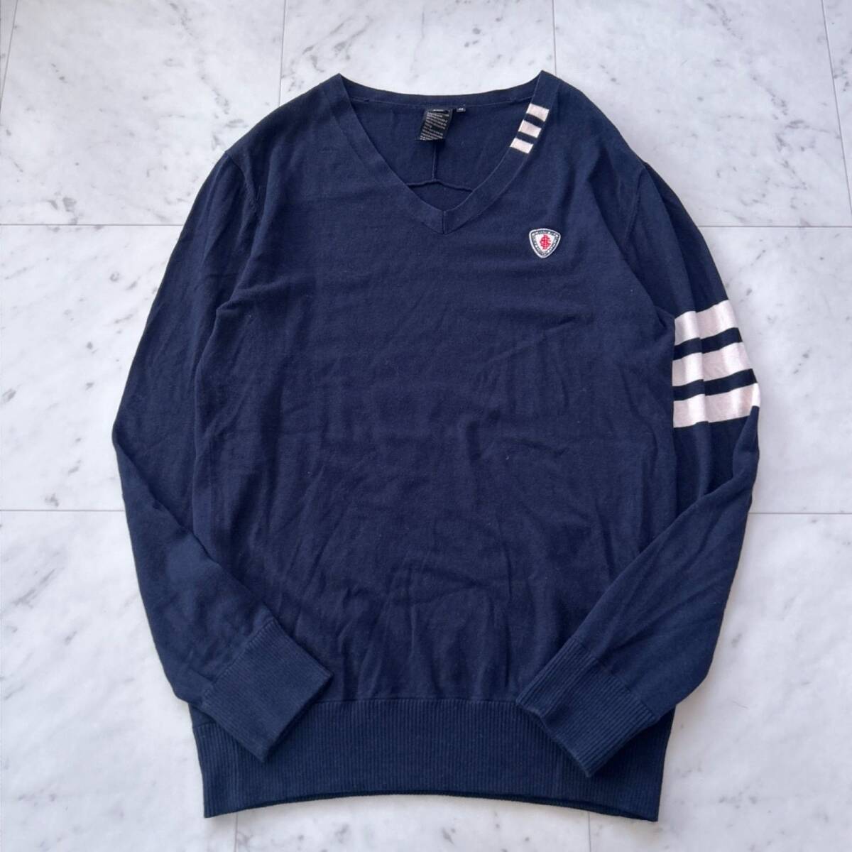 D/himダブルスタンダードクロージングヒム ニット Vネック ネイビー 48 薄手拍卖