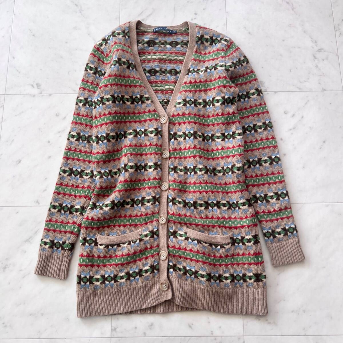 ラルフローレン ウール カシミヤ ニット カーディガン Mサイズ フェアアイル柄拍卖