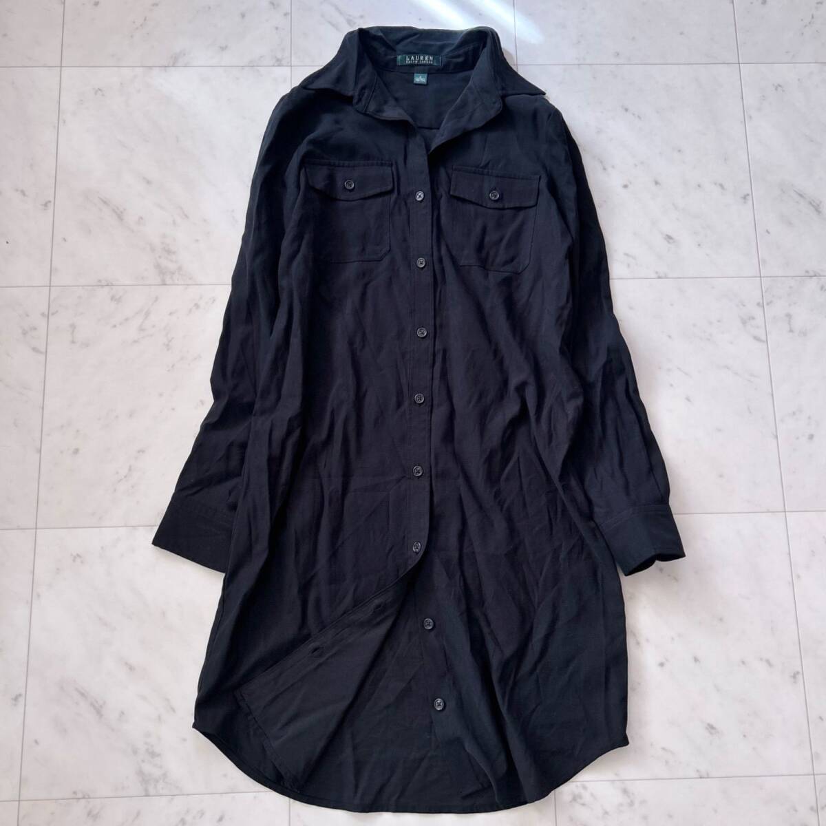 ローレンラルフローレン シャツワンピース ブラック 長袖 サイズ4拍卖