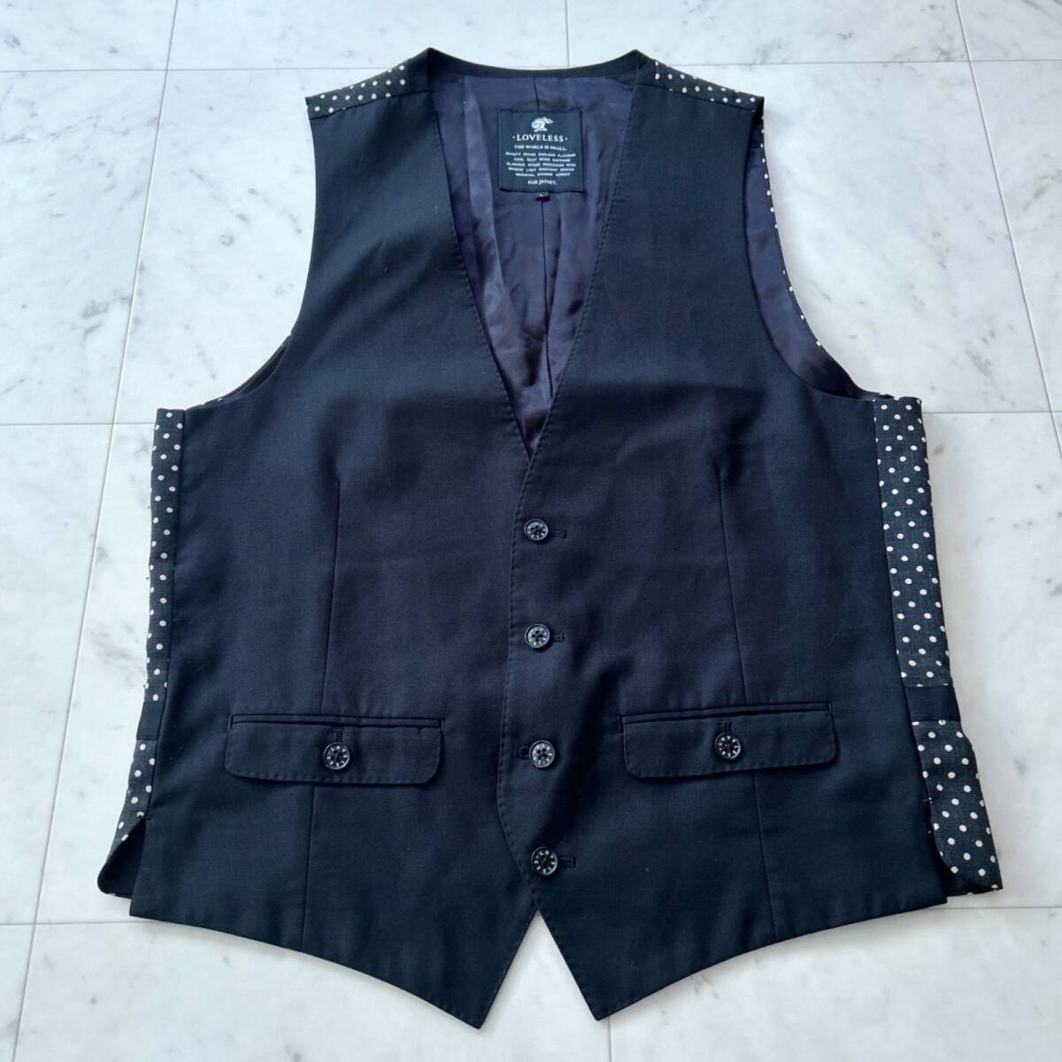 LOVELESS ラブレス ベスト ジレ ブラック Lサイズ ドット ロゴボタン拍卖