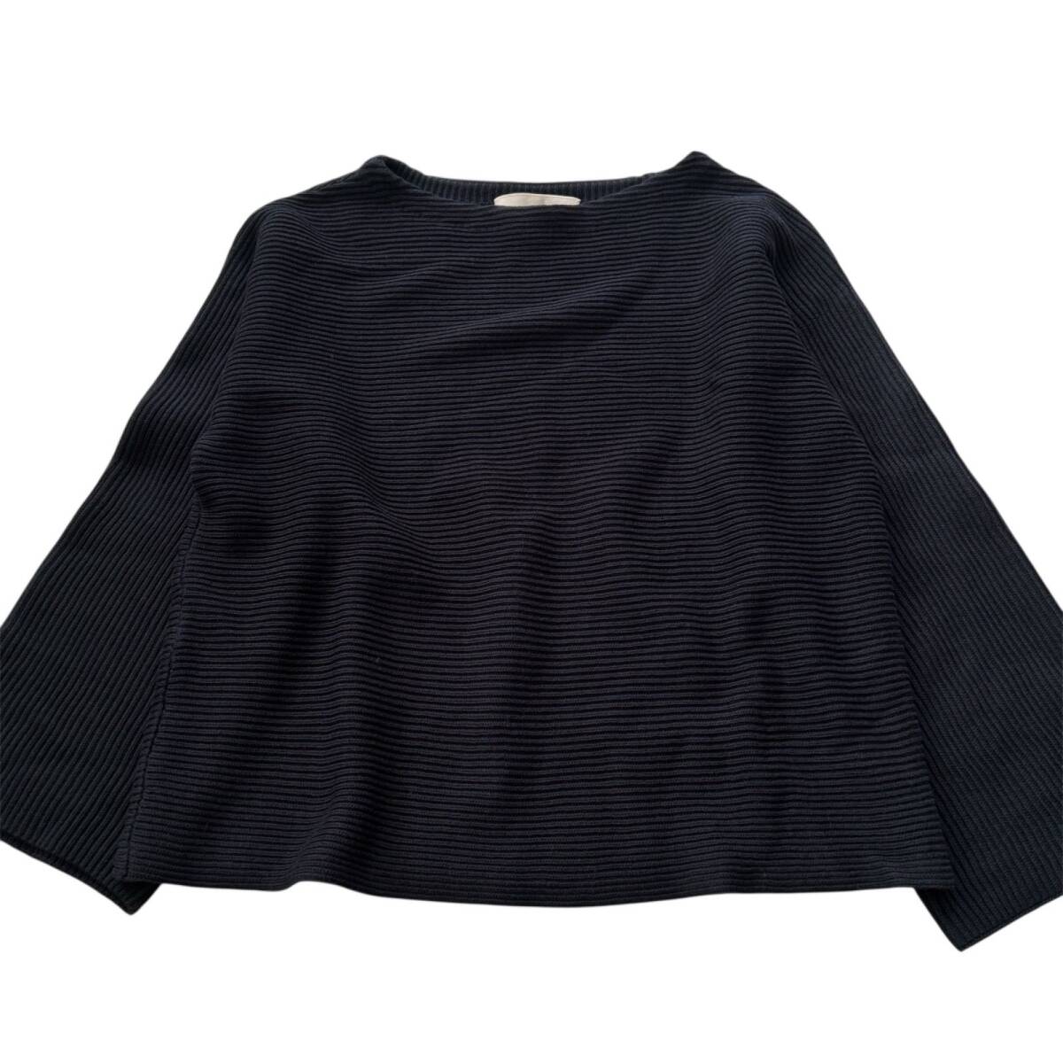 23区 現行タグ リブニット ボートネック ダークネイビー 美品 38 Mサイズ コットン拍卖