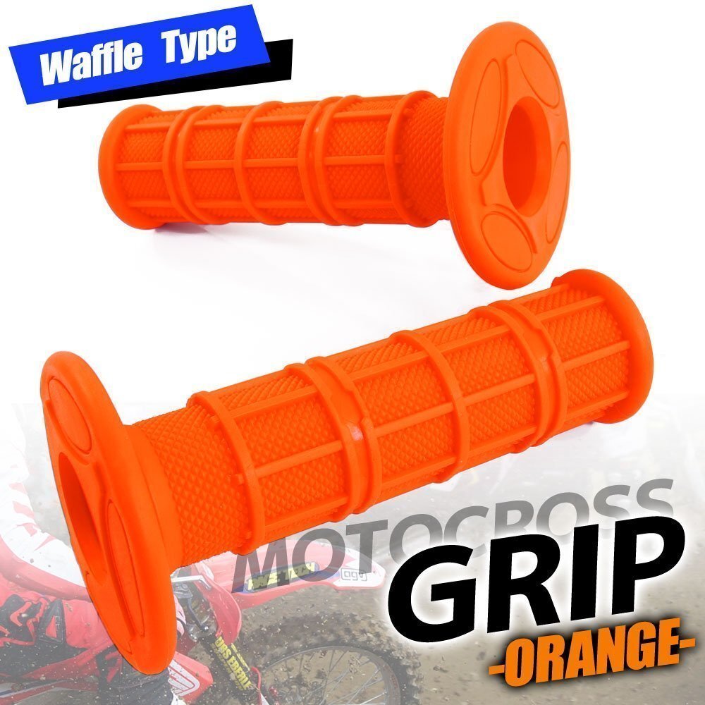 モトクロス グリップ オフロード 22.2mm オレンジ 汎用 ハンドル 左右セット バイク オートバイ アフリカツイン TT250R RM125 KDX220 YZ250拍卖