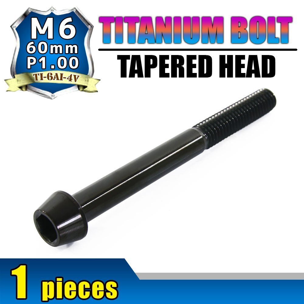 メール便OK!M6×60 P1.00 チタンボルト 1本 6mm 60mm ピッチ1.00 ブラック テーパーボルト キャップボルト クランクケース バイク拍卖
