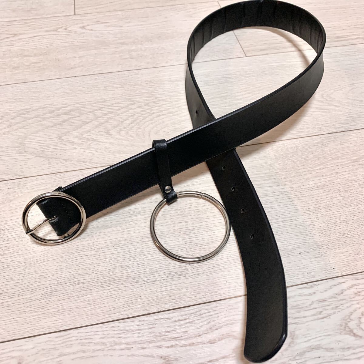 リング付きブラックレザーベルト 黒 ブラック ベルト拍卖