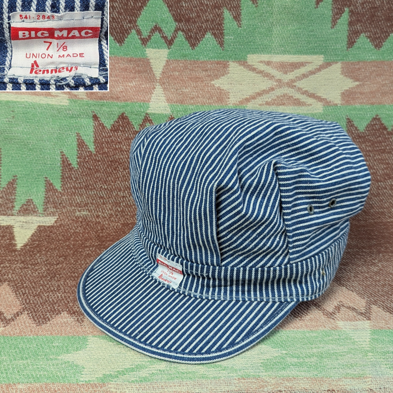 ビッグマック 【BIG MAC】 60年代 ワーク キャップ ヒッコリー ストライプ Penneys ペニーズ インディゴ デニム ビンテージ 40s50s60s拍卖
