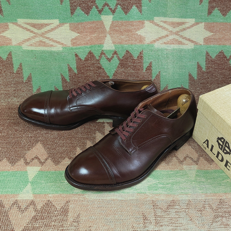 モディファイドラスト 【ALDEN】 旧ロゴ 80年代 キャップトゥ レザー シューズ 6h 外羽根 カーフ ドレス オールデン ビンテージ 70s80s90s拍卖