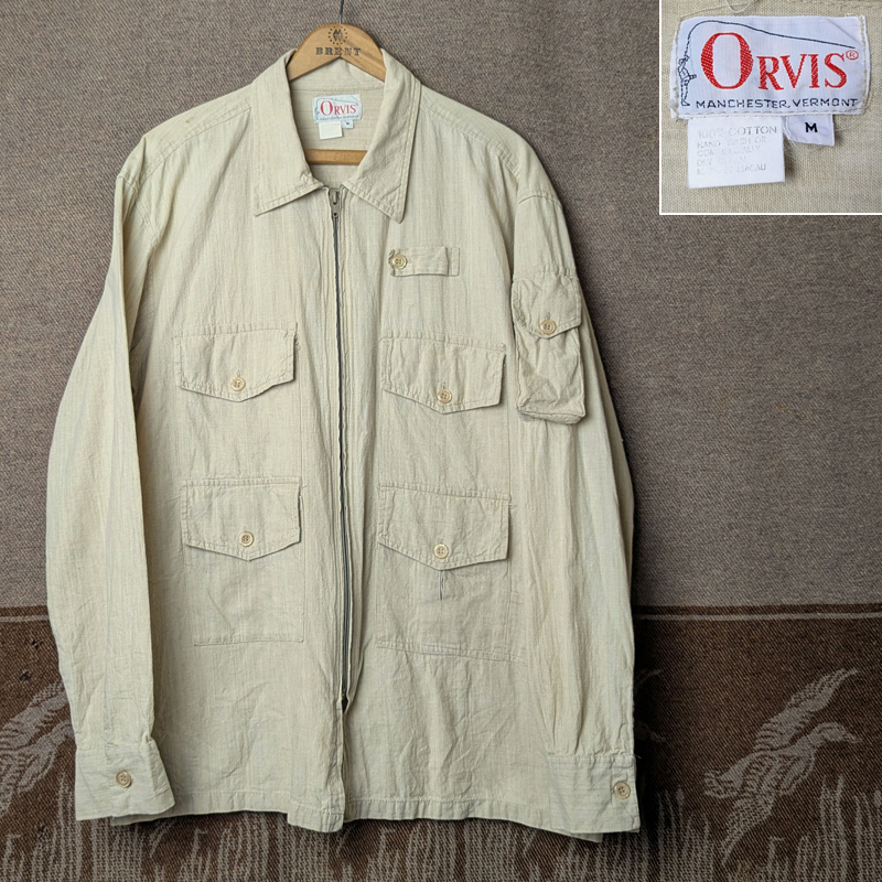 ジップアップ 【ORVIS】80年代 フィッシング シャツ ジャケット シャンブレー オービス GOKEY サファリ ハンティング ビンテージ 70s80s90s拍卖