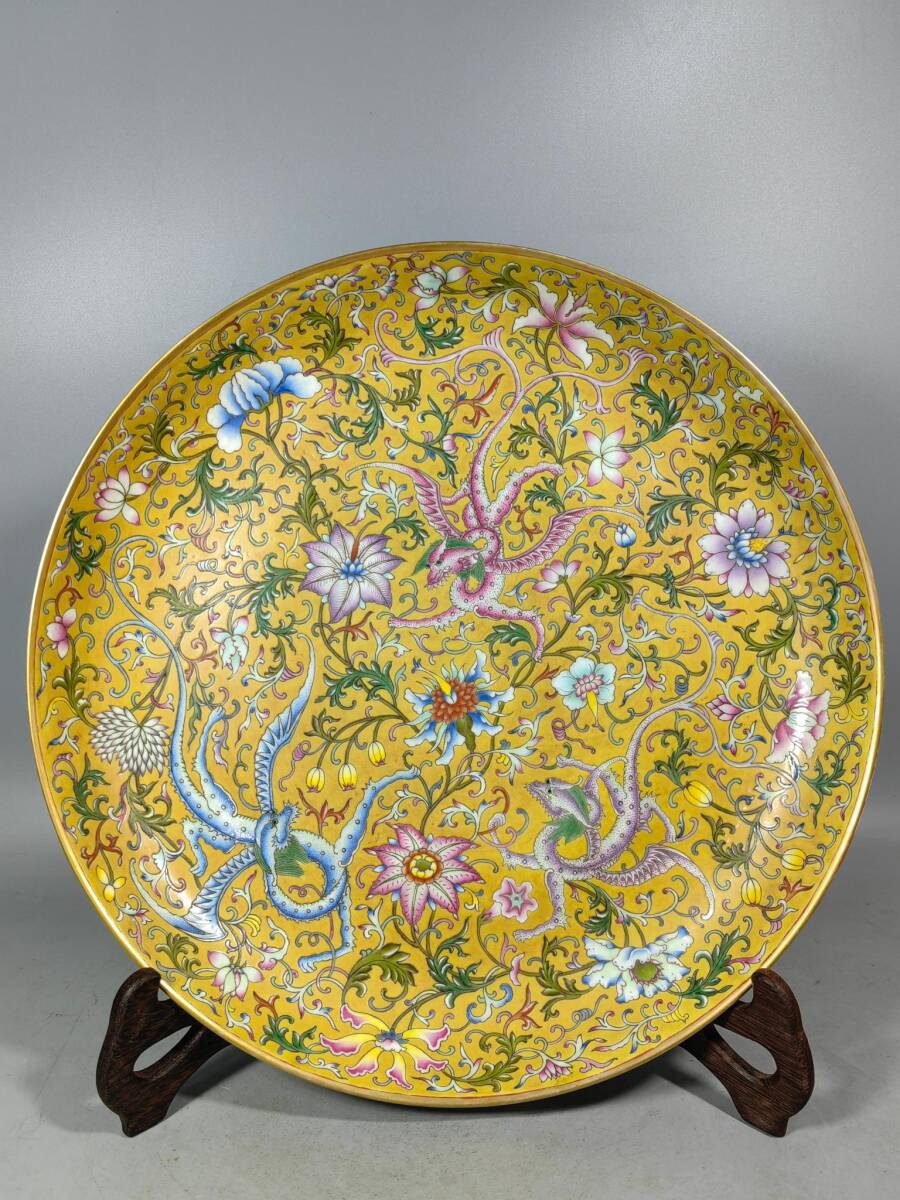 PTA#0854【3.1】中国骨董 人間国宝 磁器【清雍正年制パステル盤です】工芸品 施釉陶 青花磁 陶芸 精美彫 置物 收藏品 拍卖