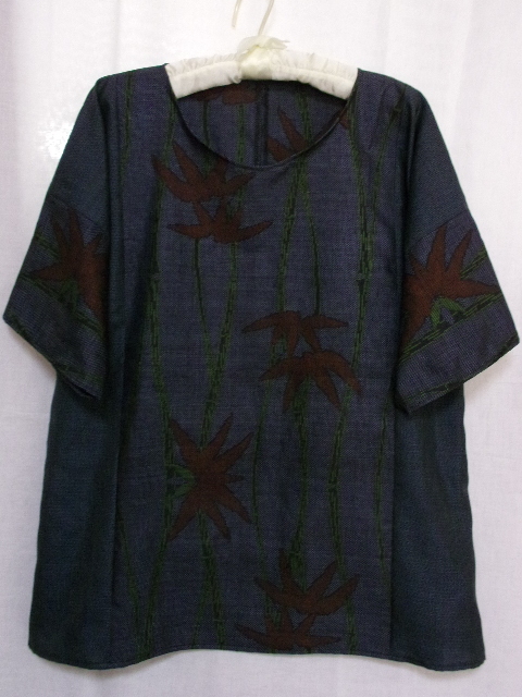 女性服/アンティーク/着物リメイク/ハンドメイド/絹/大島紬/竹柄/ホームウエア―/インナー/ブラウス/トップス/チュニック/M~L拍卖