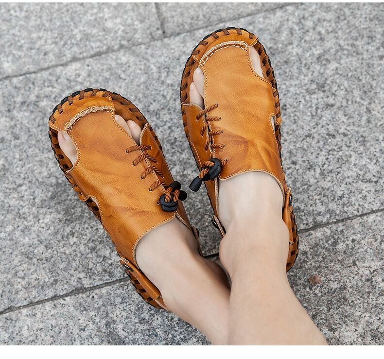 LX-2166黄茶 43/ 38-47選 安い 牛革 軽量 夏 滑り止め 快適 通気性 サンダル メンズ スポーツ ビーチサンダル スリッパ アウトドア拍卖