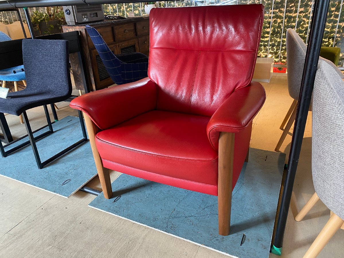 karimoku カリモク 高級 ZW37 本革張り モダン 1人掛けソファ 中古品 直接引き取り大歓迎拍卖