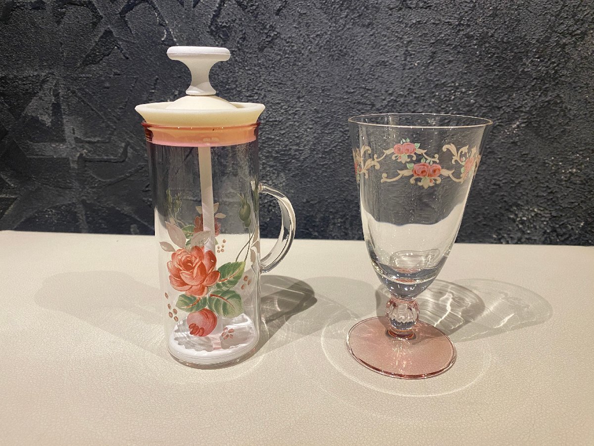 食器 グラス ティープレス 花柄 2点セット 中古品 直接引取り者歓迎拍卖