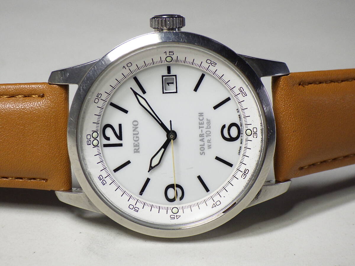 2510 シチズン REGUNO ソーラー E111Mデイト早送可 電池未交換 ジャンク拍卖