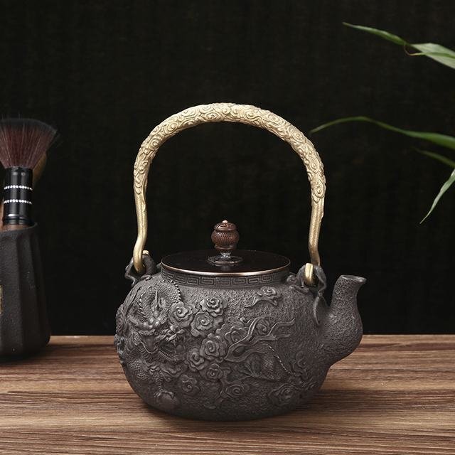 鉄瓶 古風鉄瓶 鉄びん 鋳鉄 急須 鉄分補給 提梁壺 茶壺 水壷 煮茶壷 夜間 茶道具 おしゃれ 龍拍卖
