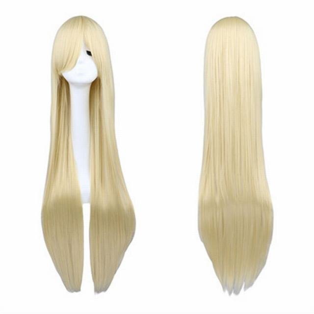 カツラ 金髪 ロングウィッグ ストレート コスプレ 余興 ネット付 ゴールド拍卖