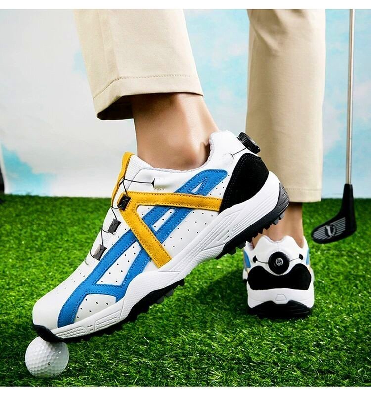 GRF-F675 青/黄37 男女兼用 絶賛 防滑 耐磨 撥水 通気性 強い弾力性 メンズ ゴルフシューズ 運動靴 スニーカー フィット感 36-46選拍卖