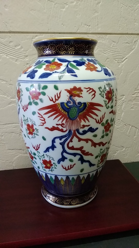 ☆r☆【美術工芸・インテリア】有田焼 秀峰 鳳凰 花鳥図 金彩花瓶 花入れ 花器 /花生け フラワーベース拍卖