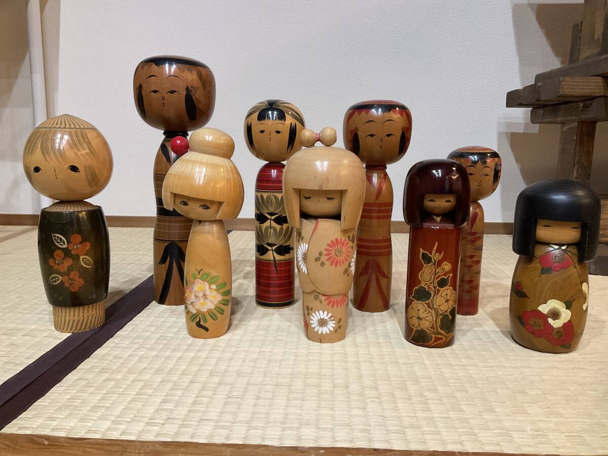 こけし 9体まとめ 石川篤次郎 清風 のぼる うめ子 宮下はじめほか 昭和レトロ 民芸 木工工芸品拍卖