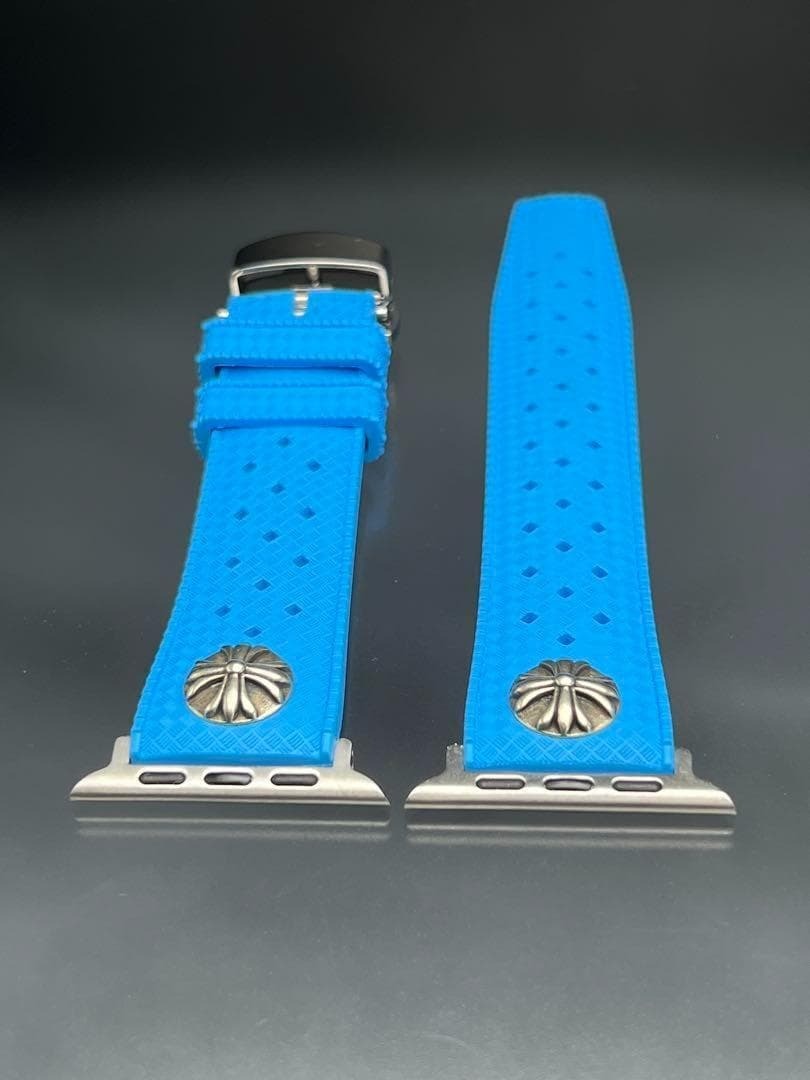 ライトブルー アップルウォッチ ラバー ベルト クロスチャーム付 Dバックル付 49mm 46mm 45mm 44mm 41mm 40mm38mm 42mm ウルトラ拍卖