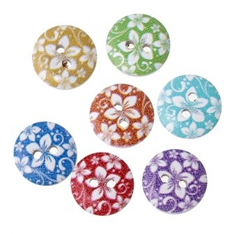 TT-木のボタン10個ウッドボタン(フラワープリント)15mmミックスアソート10個入拍卖