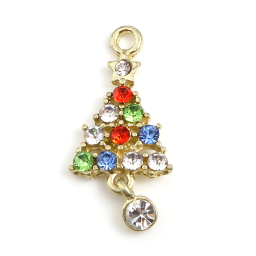 メタルチャーム 1個 ラインストーン付 クリスマスツリーデザイン ペンダントトップバッグチャームパーツcharm1113拍卖