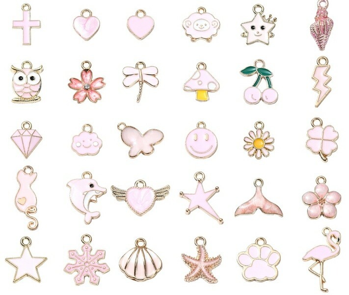 TT-メタルチャーム ピンクミックスデザイン(30個) エナメルペンダントパーツ 12~24.5x7~23.5x1~6.5mm拍卖
