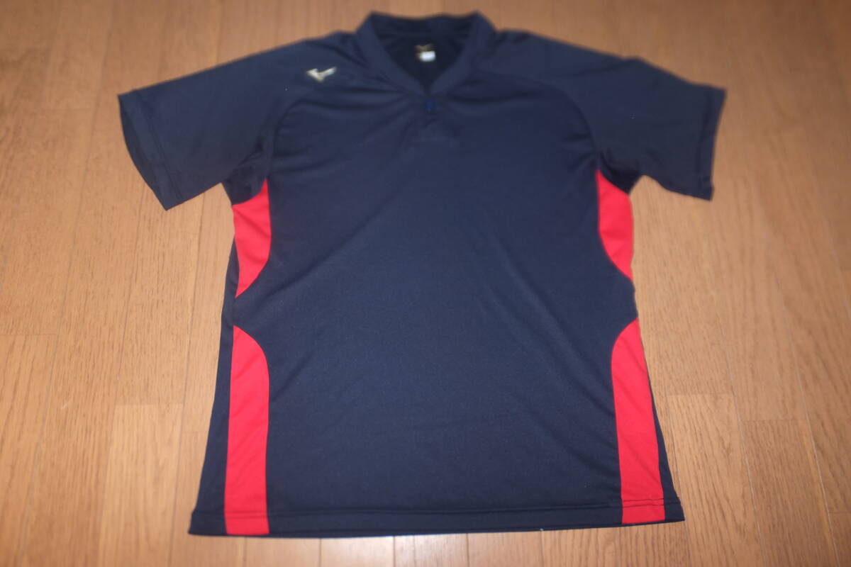 *美品 ミズノ ベースボールシャツ ハーフボタン 12JC8L81 ネイビーxレッド Mサイズ M MIZUNO 野球 ユニフォームシャツ 練習シャツ*拍卖