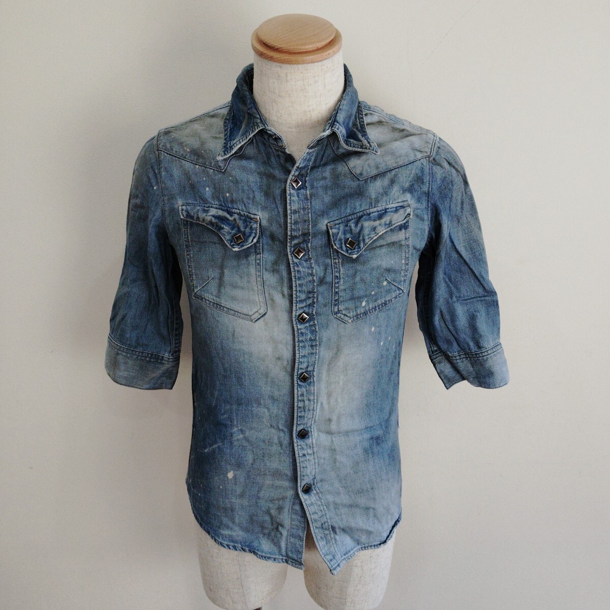1024/44/FUGA メンズ デニムシャツ 半袖 ウエスタン ブルー拍卖