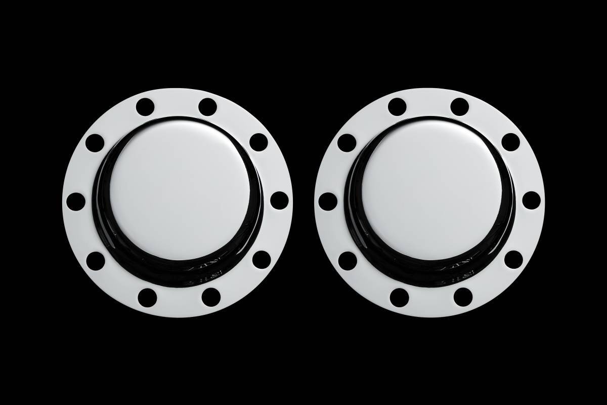 日野17&07レンジャープロ用■新品⇒4t車17.5インチ 6穴用 メッキ リアハブキャップ 2枚 デコトラ:RAN-34:19.5-D拍卖