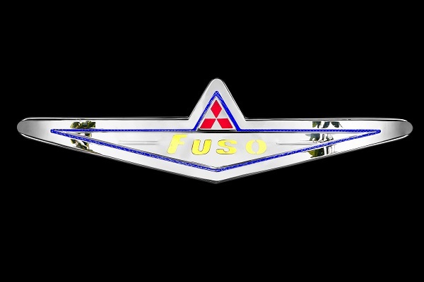 ●ふそう バスマーク 大型用 アンドン 丸棒巻き8mm 全体 ステンレス鏡面 クリア板青色 行灯 FUSO デコトラ:F-青拍卖