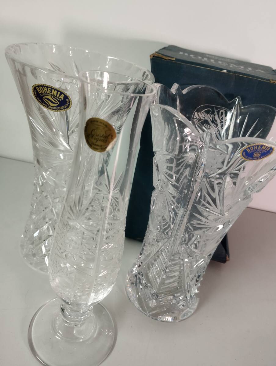 ★3個セット★花瓶 BOHEMIA CRYSTAL GARANTI 一輪挿し フラワーベース 花器 アンティーク 元箱1個付拍卖