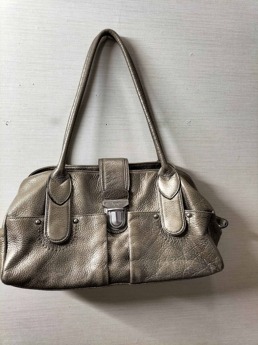 ◆GINZA Kanematsu 銀座かねまつ◆本革 レザー ショルダーバッグ ブロンズ シュリンクレザー拍卖
