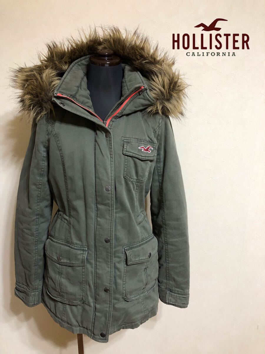 HOLLISTER ホリスター アウター ジャケット フード ファー 裏起毛 レディース サイズM 長袖 170/92Y オリーブグリーン拍卖