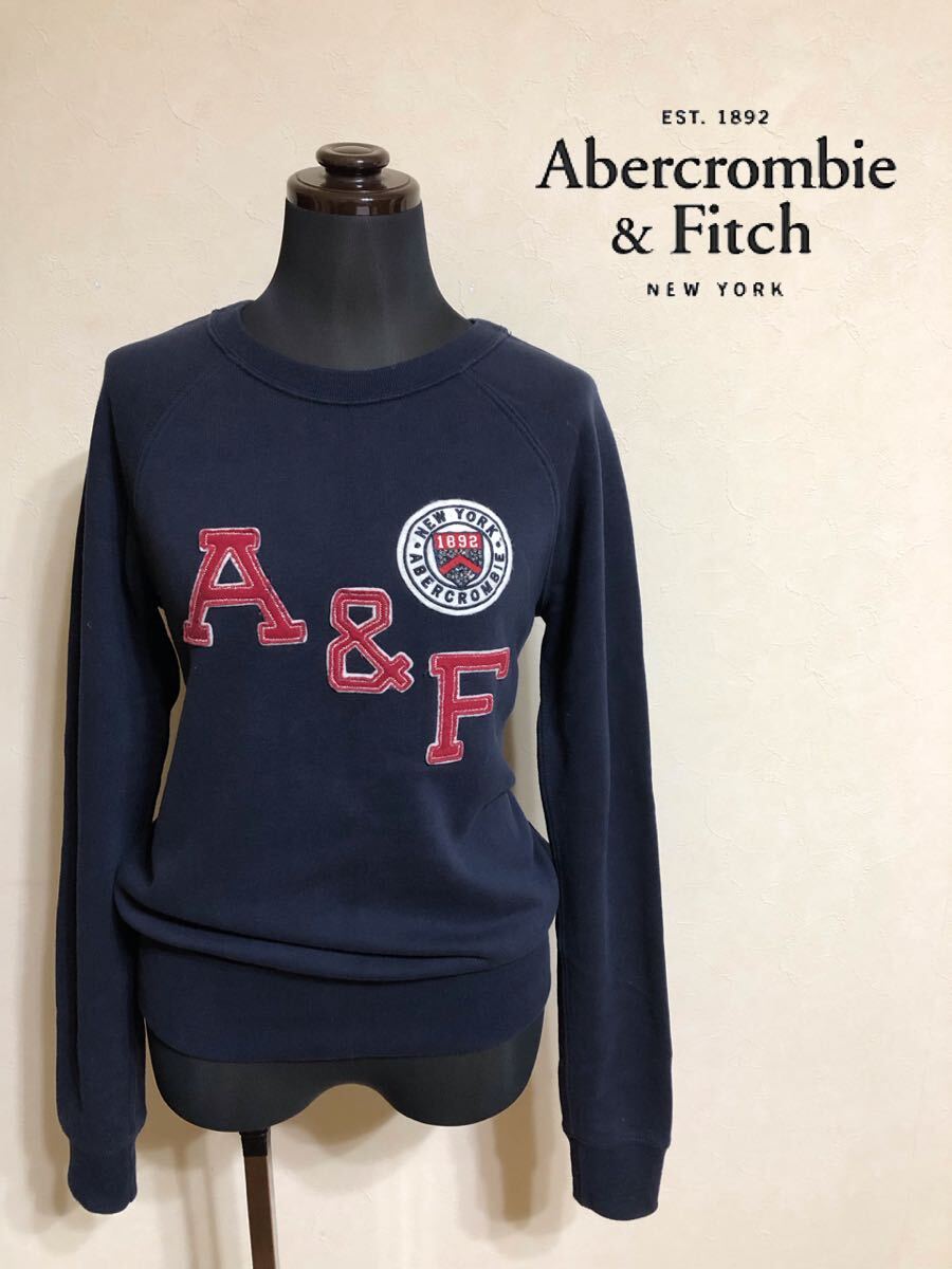 Abercrombie & Fitch アバクロンビー&フィッチ スウェット トレーナー 裏起毛 トップス レディース サイズXS 長袖 ネイビー 160/84A拍卖