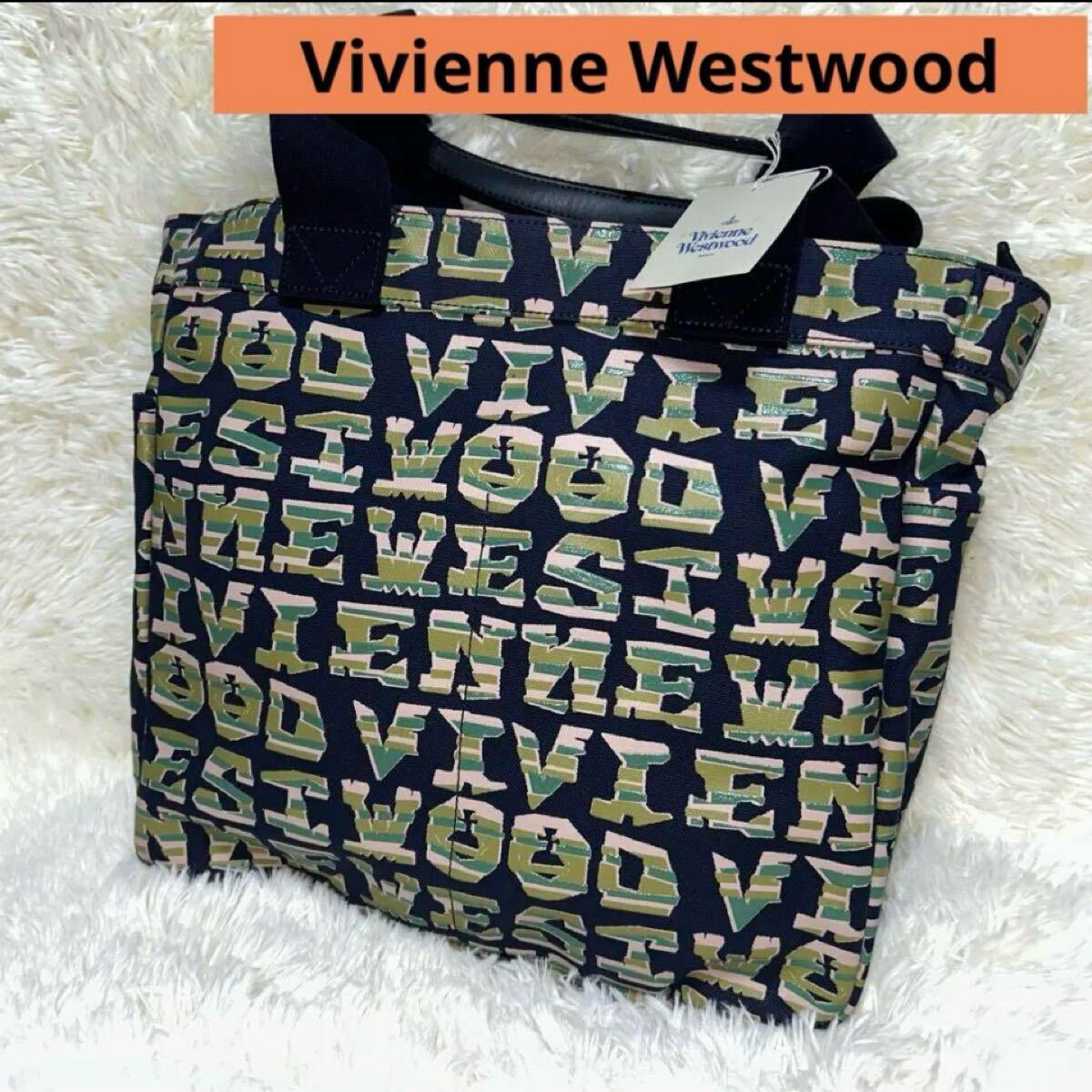 《新品》Vivienne Westwood ヴィヴィアンウエストウッド、カッコいいトートバッグ、ネイビー拍卖
