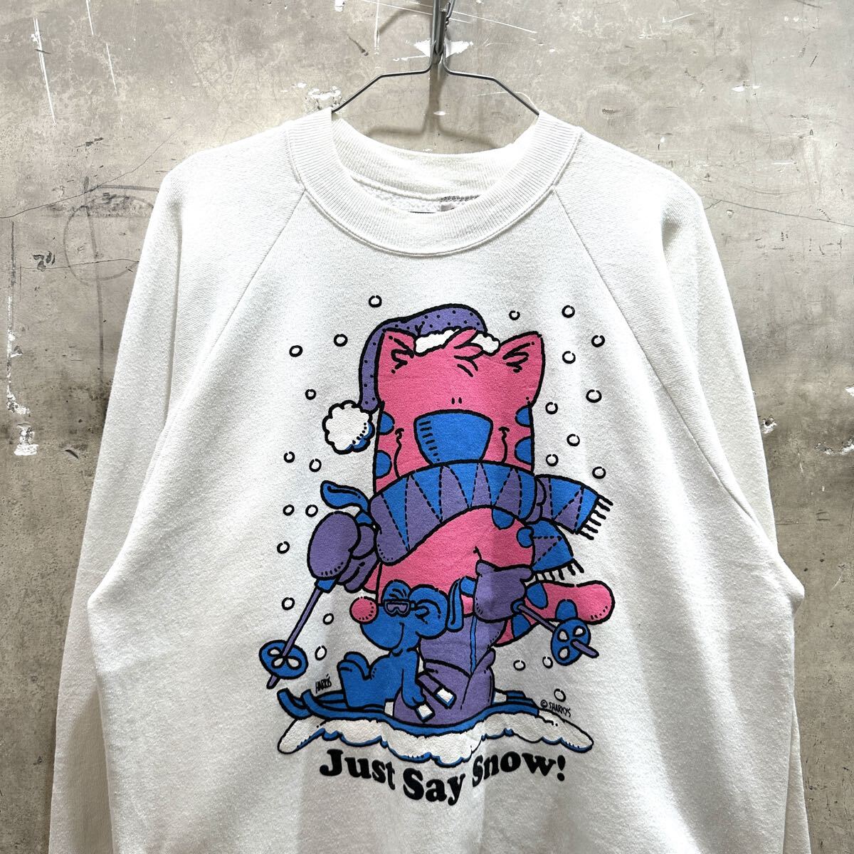 USA製90sビンテージ ラグランスウェット ネコキャラクター スキー拍卖