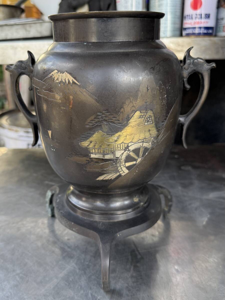 伝統工芸 工芸品 工芸 美術 薄端 うすばた 花器 銅製 真鍮製 金属 アンティーク 拍卖