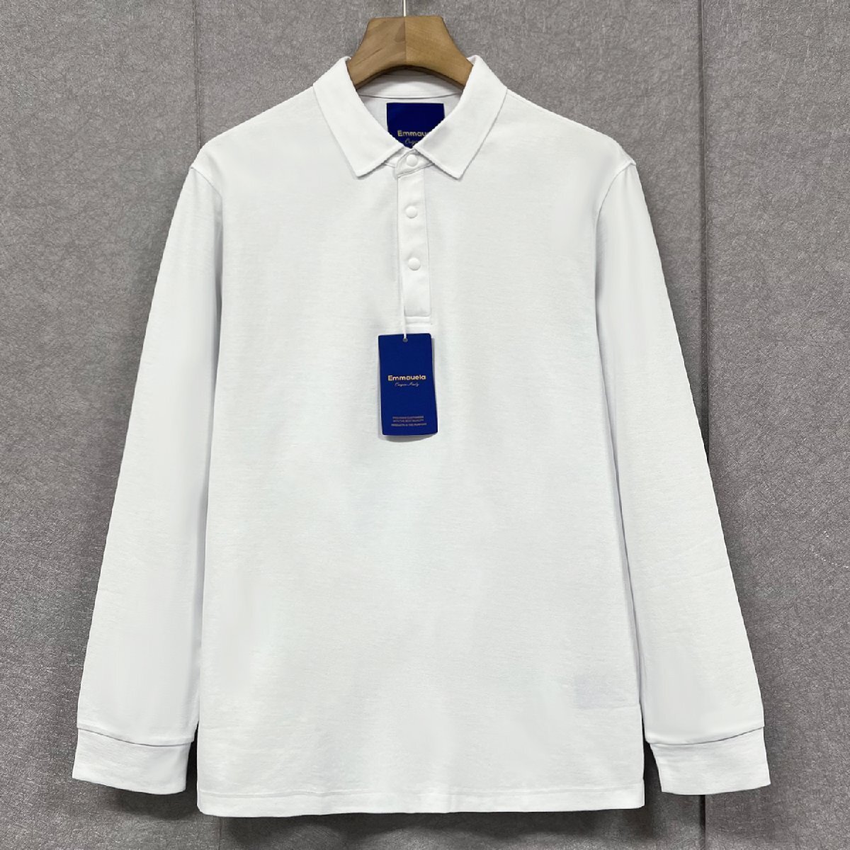 上品・定価4万◆Emmauela・イタリア・ミラノ発◆ポロシャツ 柔らか 長袖 無地 洗練 おしゃれ ビジネス ゴルフ 通勤 メンズ 紳士 2XL/52拍卖