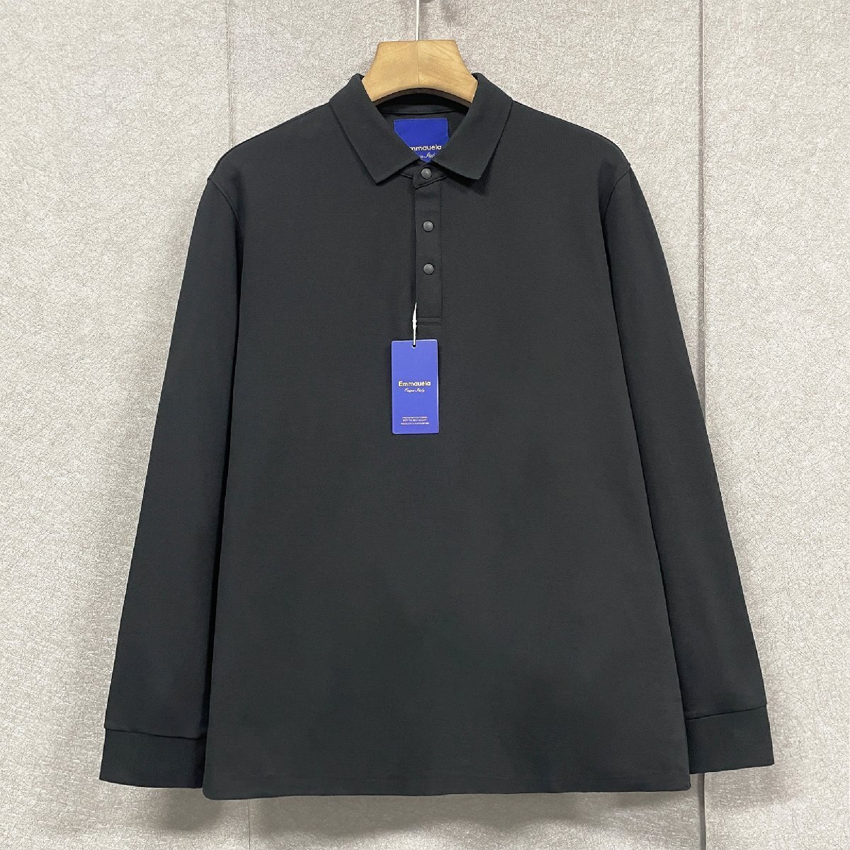 枚数限定・定価4万◆Emmauela・イタリア・ミラノ発◆ポロシャツ 柔らか 長袖 無地 洗練 おしゃれ ビジネス ゴルフ 通勤 メンズ 紳士 2XL/52拍卖
