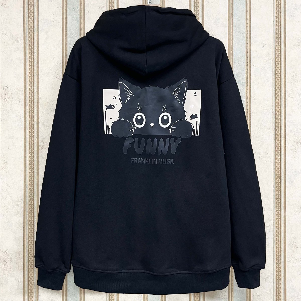 絶賛 定価4万 FRANKLIN MUSK・アメリカ・ニューヨーク発 パーカー 綿100% ソフト 保温 ネコ 可愛い カットソー カジュアル 秋冬 サイズ2拍卖