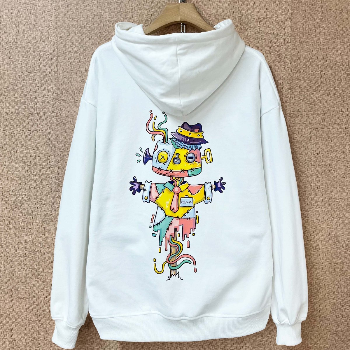 人気ヨーロッパ製※定価4万◆ブルガリア発※RISELIN パーカー コットン100% 柔らか 遊び心 かかし ゆったり スウェット カジュアル L/48拍卖