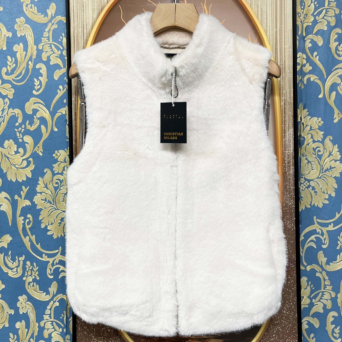 定価7万★christian milada・ミラノ発・ファーベスト★ミンク混 ソフト 着せ カジュアル 毛皮コート ジャケット レディース M/36拍卖