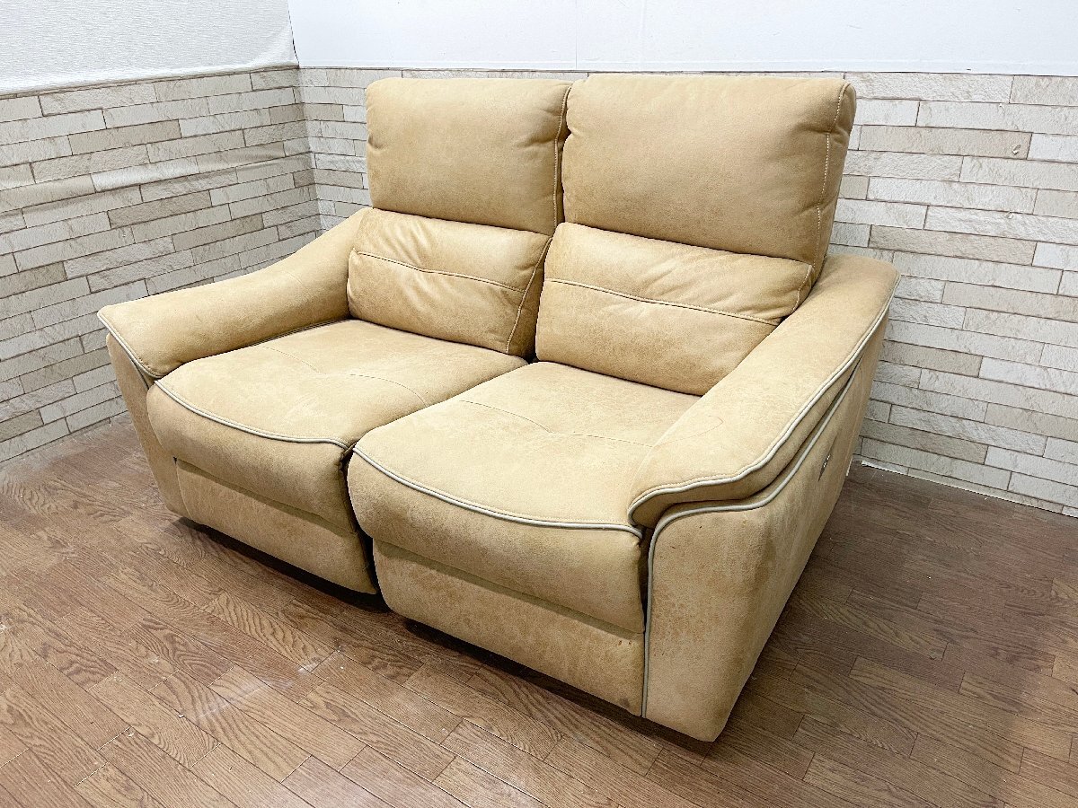 ■関家具 電動リクライニングソファ 2人掛けソファ 通電確認済み レザーテックス レザー調 ヴィンテージ (畑1155)拍卖