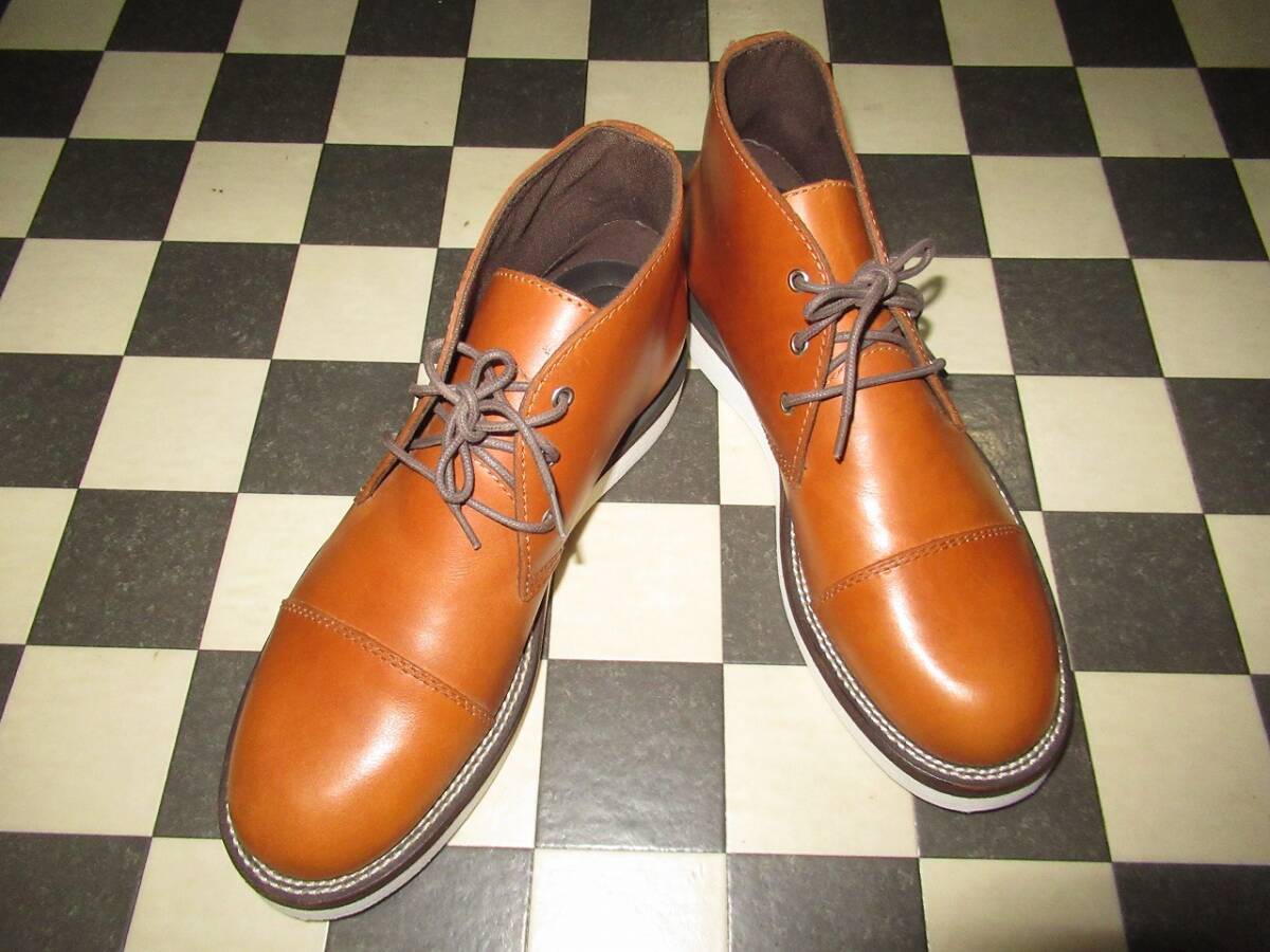 ★DEDEsKEN/デデスケン★良品 オイルレザーショーツブーツ(ストレートチップ) (キャメル)拍卖